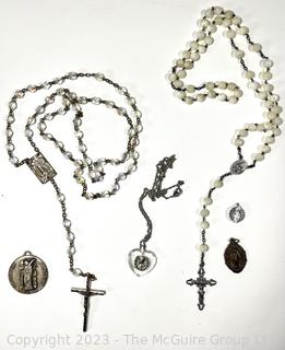 Collection of Vintage Rosaries and Religious Medals, Some Sterling. 