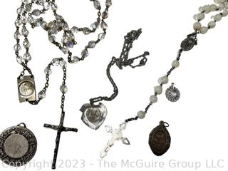 Collection of Vintage Rosaries and Religious Medals, Some Sterling. 