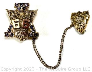 1966 USMA United States Military Academy West Point Class Pins in 10KT Yellow Gold with Amethyst Stones.  8.2 grams.