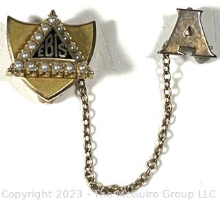 14KT Yellow Gold With Pearls EBIS USMA West Point Class Pin.  3.5 grams