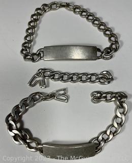 Two (2) Sterling Silver Men's ID Bracelets, Links Broken. 83 grams