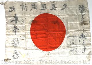 Silk WWII Yosegaki Good Luck Japanese Flag.  27.5 x 38.