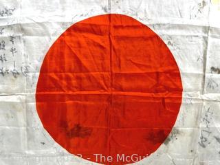 Silk WWII Yosegaki Good Luck Japanese Flag.  27.5 x 38.