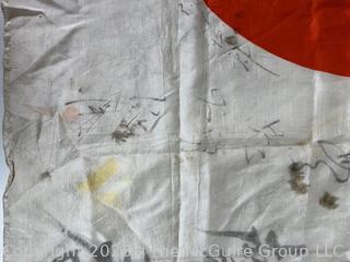 Silk WWII Yosegaki Good Luck Japanese Flag.  27.5 x 38.