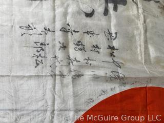 Silk WWII Yosegaki Good Luck Japanese Flag.  27.5 x 38.