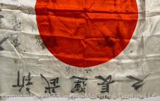 Silk WWII Yosegaki Good Luck Japanese Flag.  27.5 x 38.