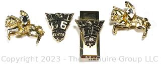 Four (4) USMA United States Military Academy West Point Pins Including 1966 Class Pins and Knight/Horse Mascot Stick Pins.  Some 10kt Gold Filled. 