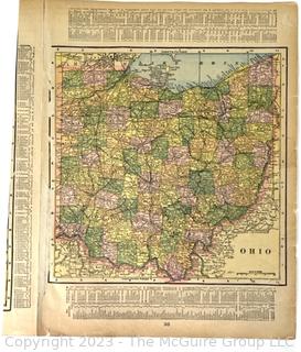 Circa 1900 Map from Geography Book Virginia and West Virginia with Reverse of Ohio and Indiana.  14" x 22"