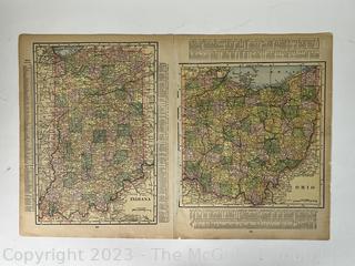 Circa 1900 Map from Geography Book Virginia and West Virginia with Reverse of Ohio and Indiana.  14" x 22"