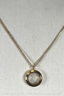 Double Faced Gold Tone Locket Pendant with Crystal Face and Magnetic Closure on Chain Necklace