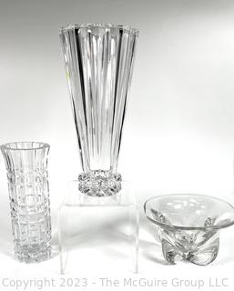 Three (3) Clear Crystal Glass Vases. Tallest is 10"T