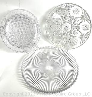 Three (3) Clear Crystal Serving Platters