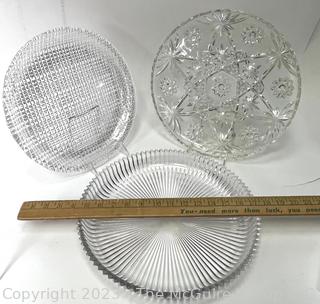 Three (3) Clear Crystal Serving Platters