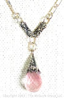 Faceted Tear Drop Rose Quartz Pendant on Sterling Silver Chain.  18"