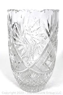 Cut Crystal Glass Vase. 10"T