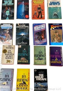 Collection of Vintage Paperbacks Including Ian Fleming James Bond, Raiders of the Last Ark, Star Wars, Jaws Etc.