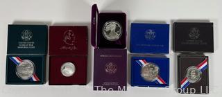 U S Mint 1991 Korean War Memorial Coin (Uncirculated Silver Dollar); U.S. Mint 1986 Liberty Silver Dollar (90%), U.S. Mint Congressional Coin 1989 Half Dollar Proof, U. S. Mint 1993 Silver American Eagle $1 Proof Coin, U.S. Mint 1982 George Washington Commemorative Half Dollar Coin 1732-1982 (90% silver)