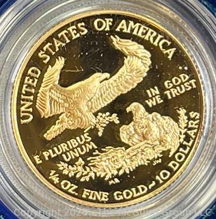 1996 US Mint American Eagle Quarter Ounce Ten Dollar Gold Coin.  Mint Mark W 