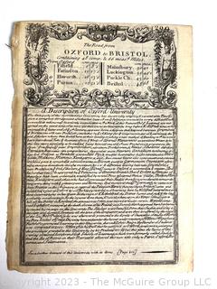 18th Century Map of Oxford Great Britain from Book.  5.5" x 8.5"