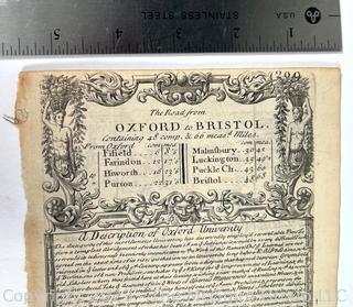 18th Century Map of Oxford Great Britain from Book.  5.5" x 8.5"