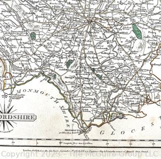 Herefordshire County Map, Great Britain Taken From the "Cary's New & Correct English Atlas", Published by John Cary, London (1787). Hand colored engraving by copperplate  10 x 12.5"