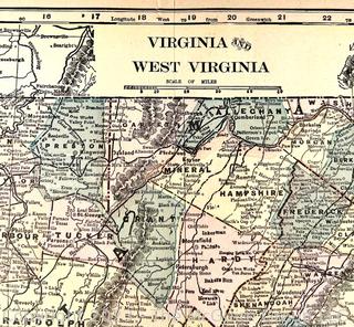 Circa 1900 Map from Geography Book Virginia and West Virginia with Reverse of Ohio and Indiana.  14" x 22"