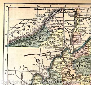 Circa 1900 Map from Geography Book Virginia and West Virginia with Reverse of Ohio and Indiana.  14" x 22"