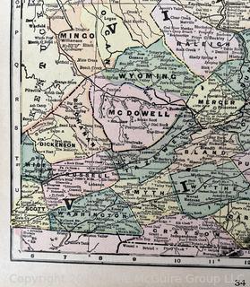 Circa 1900 Map from Geography Book Virginia and West Virginia with Reverse of Ohio and Indiana.  14" x 22"