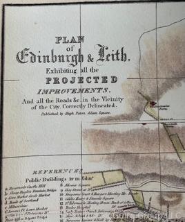 Partially Hand Colored Edinburgh Town Plan by Paton from the 1828 Edition on Linen.  15" x 18"