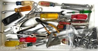 Group of Hand Tools Including Pliers and Screwdrivers