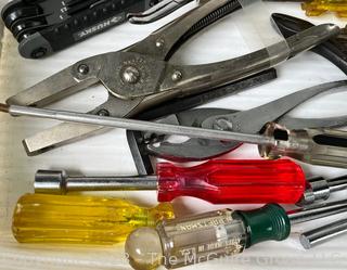 Group of Hand Tools Including Pliers and Screwdrivers