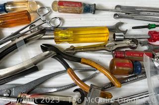 Group of Hand Tools Including Pliers and Screwdrivers