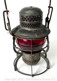 Circa 1920's Baltimore & Ohio Railroad Lantern Made by Armspear New York, Red Glass Globe.  21.5"  Tall