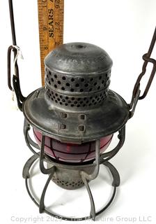 Circa 1920's Baltimore & Ohio Railroad Lantern Made by Armspear New York, Red Glass Globe.  21.5"  Tall