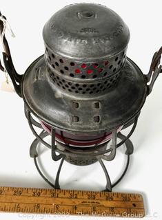 Circa 1920's Baltimore & Ohio Railroad Lantern Made by Armspear New York, Red Glass Globe.  21.5"  Tall