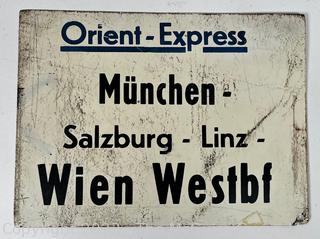 Vintage Germany & Austria Metal Train Sign for The Orient Express and The Mozart Lines. 7 x 10"