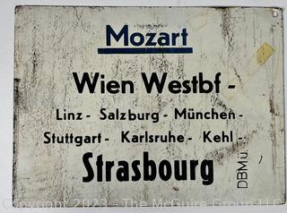 Vintage Germany & Austria Metal Train Sign for The Orient Express and The Mozart Lines. 7 x 10"