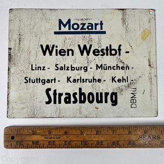 Vintage Germany & Austria Metal Train Sign for The Orient Express and The Mozart Lines. 7 x 10"