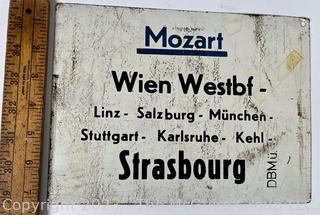 Vintage Germany & Austria Metal Train Sign for The Orient Express and The Mozart Lines. 7 x 10"