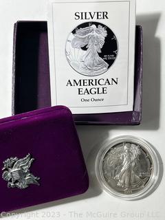 U S Mint 1991 Korean War Memorial Coin (Uncirculated Silver Dollar); U.S. Mint 1986 Liberty Silver Dollar (90%), U.S. Mint Congressional Coin 1989 Half Dollar Proof, U. S. Mint 1993 Silver American Eagle $1 Proof Coin, U.S. Mint 1982 George Washington Commemorative Half Dollar Coin 1732-1982 (90% silver)