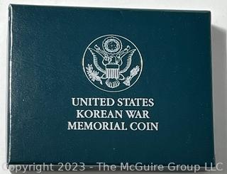 U S Mint 1991 Korean War Memorial Coin (Uncirculated Silver Dollar); U.S. Mint 1986 Liberty Silver Dollar (90%), U.S. Mint Congressional Coin 1989 Half Dollar Proof, U. S. Mint 1993 Silver American Eagle $1 Proof Coin, U.S. Mint 1982 George Washington Commemorative Half Dollar Coin 1732-1982 (90% silver)