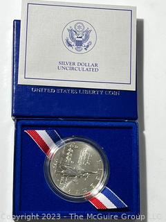 U S Mint 1991 Korean War Memorial Coin (Uncirculated Silver Dollar); U.S. Mint 1986 Liberty Silver Dollar (90%), U.S. Mint Congressional Coin 1989 Half Dollar Proof, U. S. Mint 1993 Silver American Eagle $1 Proof Coin, U.S. Mint 1982 George Washington Commemorative Half Dollar Coin 1732-1982 (90% silver)