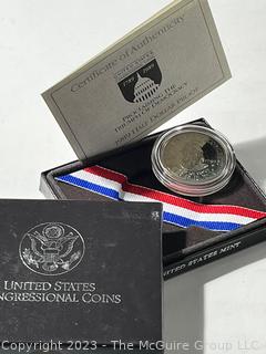 U S Mint 1991 Korean War Memorial Coin (Uncirculated Silver Dollar); U.S. Mint 1986 Liberty Silver Dollar (90%), U.S. Mint Congressional Coin 1989 Half Dollar Proof, U. S. Mint 1993 Silver American Eagle $1 Proof Coin, U.S. Mint 1982 George Washington Commemorative Half Dollar Coin 1732-1982 (90% silver)