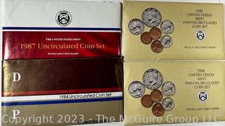 United States Mint Uncirculated Coins Sets: (2)1990, 1984 and 1987. D and P Mint Marks 