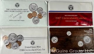 U.S. Mint Uncirculated Coin Set: 1985, 1987, 1988 and 1989. D and P Mint Marks. 