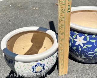 Two (2) Hand Painted Ceramic Garden Planters. Smaller pot around 7"T