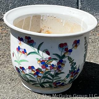 Asian Style Hand Painted Porcelain Stoneware Planter.  8"T