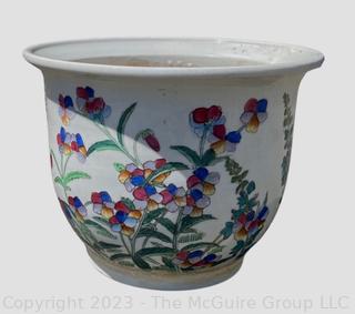 Asian Style Hand Painted Porcelain Stoneware Planter.  8"T