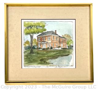 Framed Under Glass Hand Colored Etching Numbered and Signed by Artist Joan Graybeal-Menard. 12 x 12"