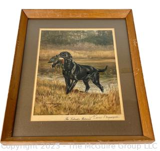 Framed Under Glass Print Of The Labrador Retriever Dog By Edwin Megargee, Signed by Artist.  16 x 18.5"